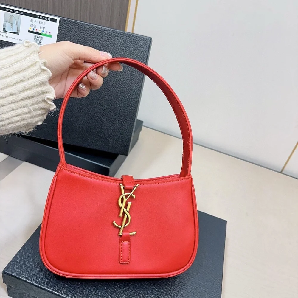 Yves Saint Laurent Red Shoulder Bag with Gold Accents